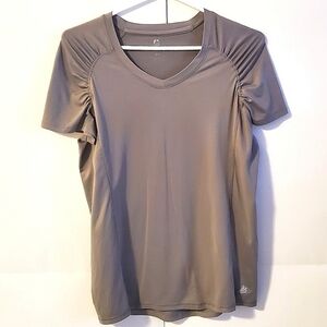 Free Country FREE2B Athletic Top V-Neck Short Sleeves Quick Dry Breathable Gray